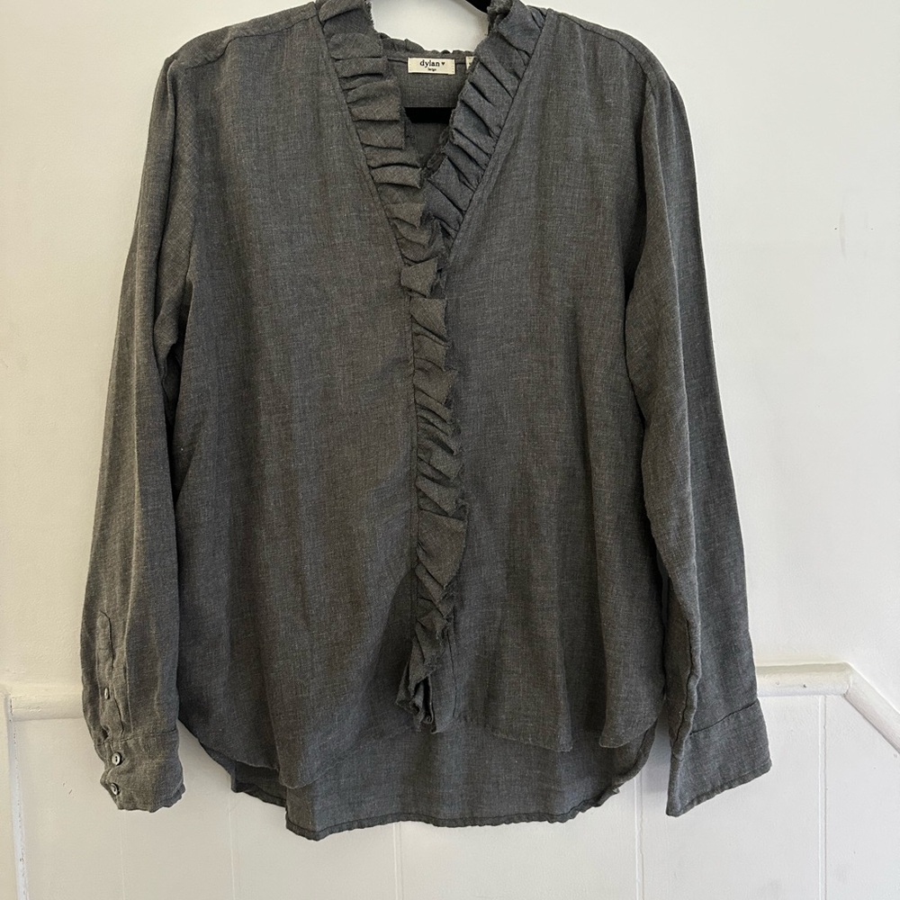 Dylan Gray Ruffled V-Neck Flannel Shirt L - Picture 6 of 6